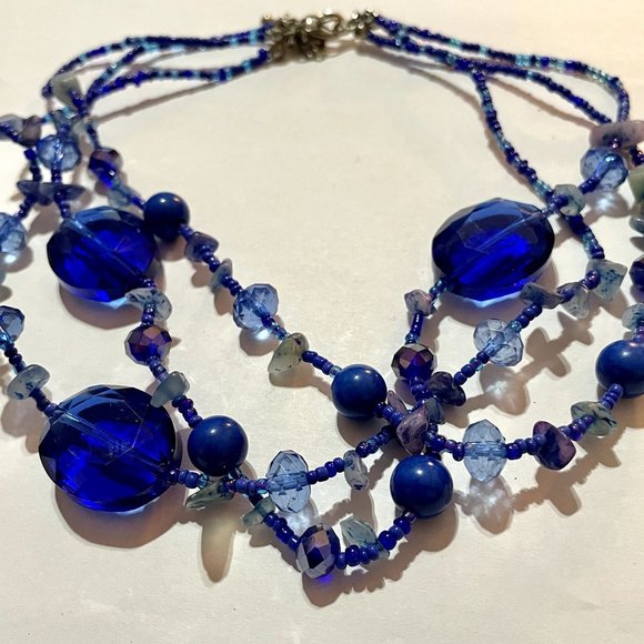 Artisan Jewelry - Stunning Bold Blue Artisan Glass Beaded Necklace